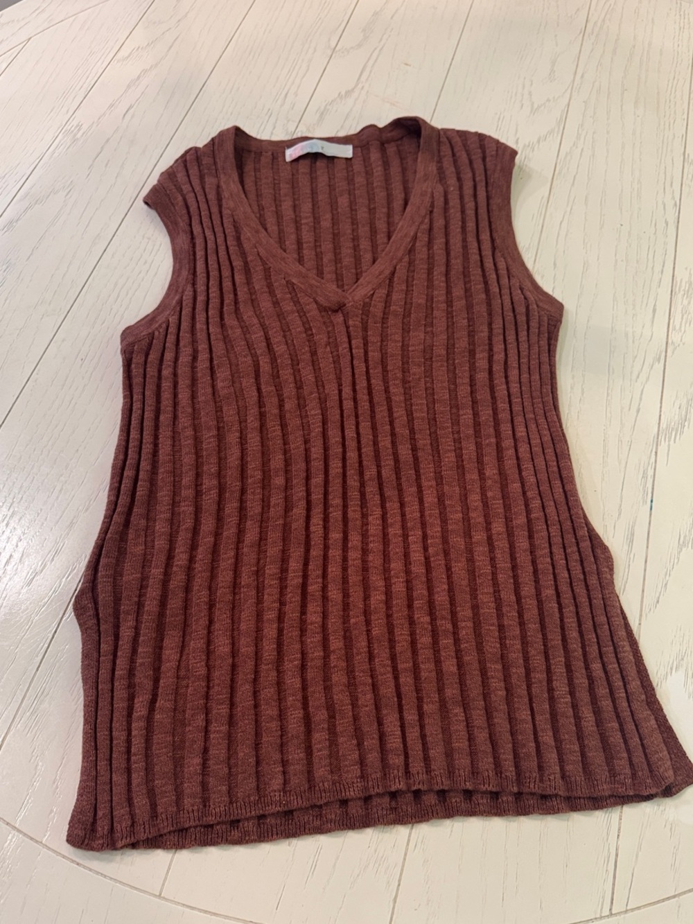 Free People Beach Ribbed V-Neck Sleeveless Knit Top - Rust
